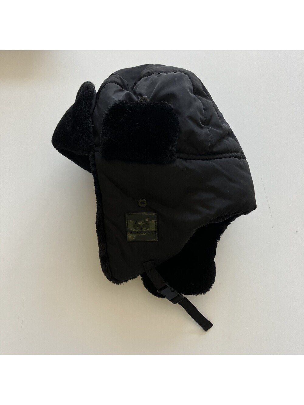Realtree Black Hot Shot Faux Fur Trapper Hat Winter Gorpcore Outdoor Camo